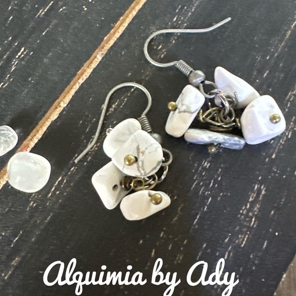 Rustic White Stone Earrings • Handmade Brass Accents